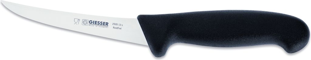 Giesser Messer Ausbeinmesser Fleischermesser rutschfest scharf Klinge gebogen - 13 cm, Flexibel, Schwarz