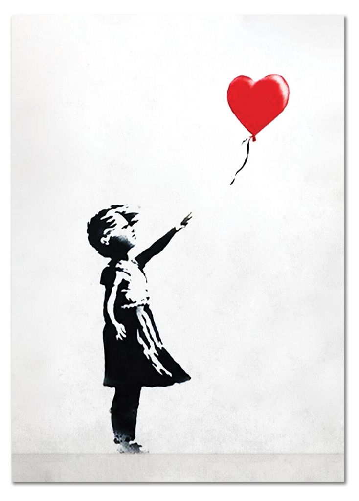Giallobus - Baby Mädchen roter Herzballon - Banksy - 50L x 70W cm - Bild - Acrylglas
