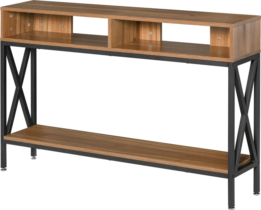Table Console Multi-rangements 120 cm Design Bois Noyer et Métal Noir
