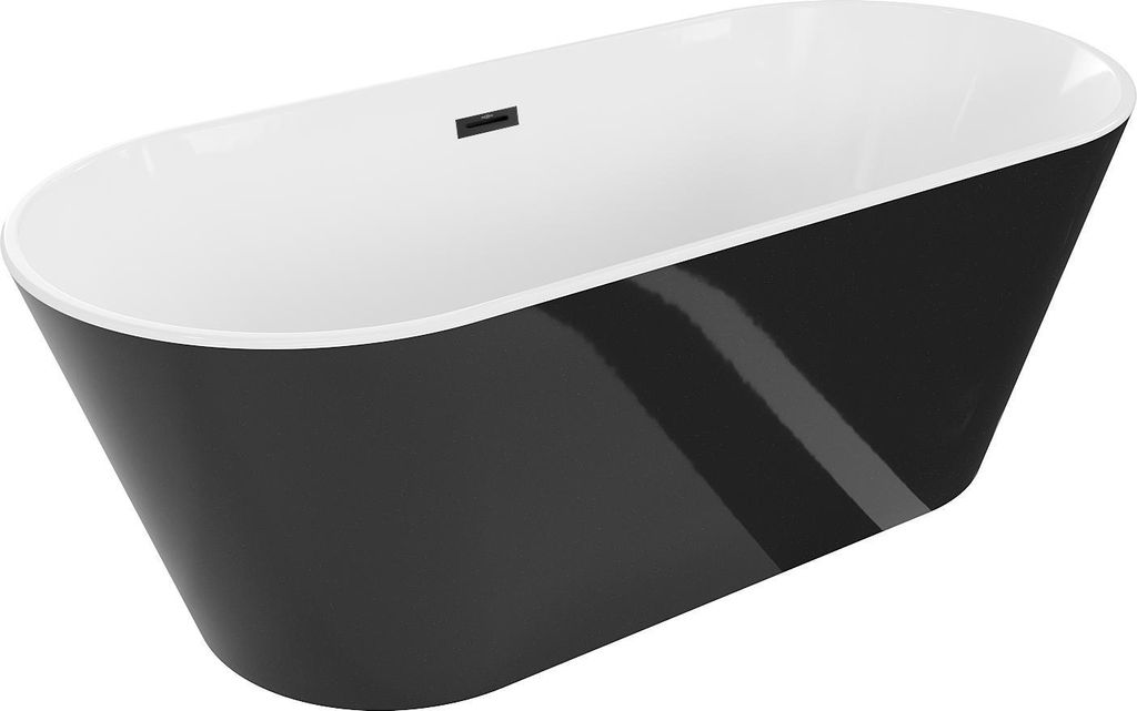 Mexen Flavia freistehende Badewanne 160 x 75 cm, weiß/schwarz, schwarzer Überlauf - 54031608075-70