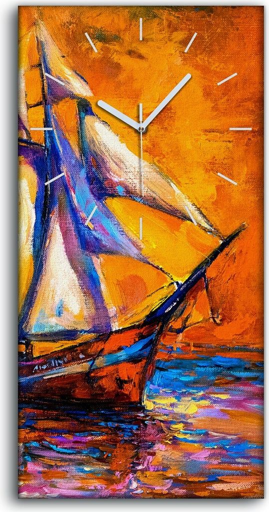 Wandbild Leinwand Bilder Wanduhr 30x60 Wasser Schiff Sonne segel farbenfroh - weiße Hände