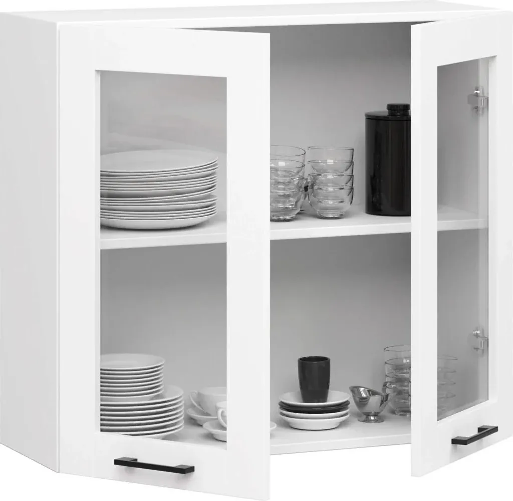 Vitrine blanche VERMINA 80 cm avec étagères et portes en verre clair - 2
