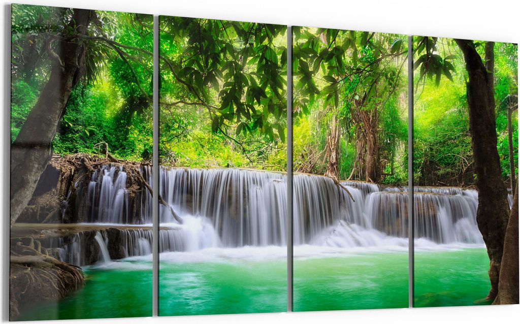DEQORI Glasbild Echtglas 4x30x60 cm 'Wasserfall im Regenwald' Wandbilder XXL groß