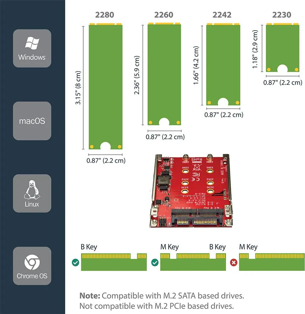 Adaptateur RAID Matériel pour 2 SSD M.2 - Interface SATA 6Gb/s - ASM1092R - 5