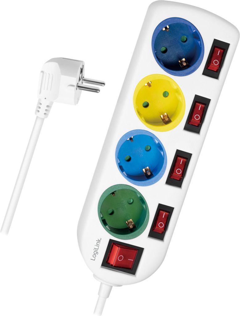 LogiLink Steckdosenleiste 4-fach mit 5 Schaltern mehrfarbig