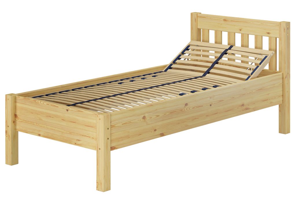 Hohes Holzbett 90x200 Kiefer natur Seniorenbett Einzelbett Zubehör wählbar V-60.55-09Federholzrahmen inkl.