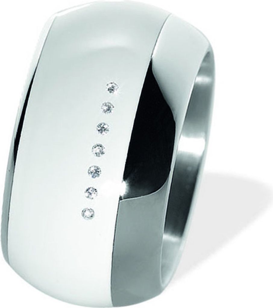 011598G49 Bandring gewölbt mit 7 Brillanten 0,035 ct. und Keramik weiß 13 mm XEN