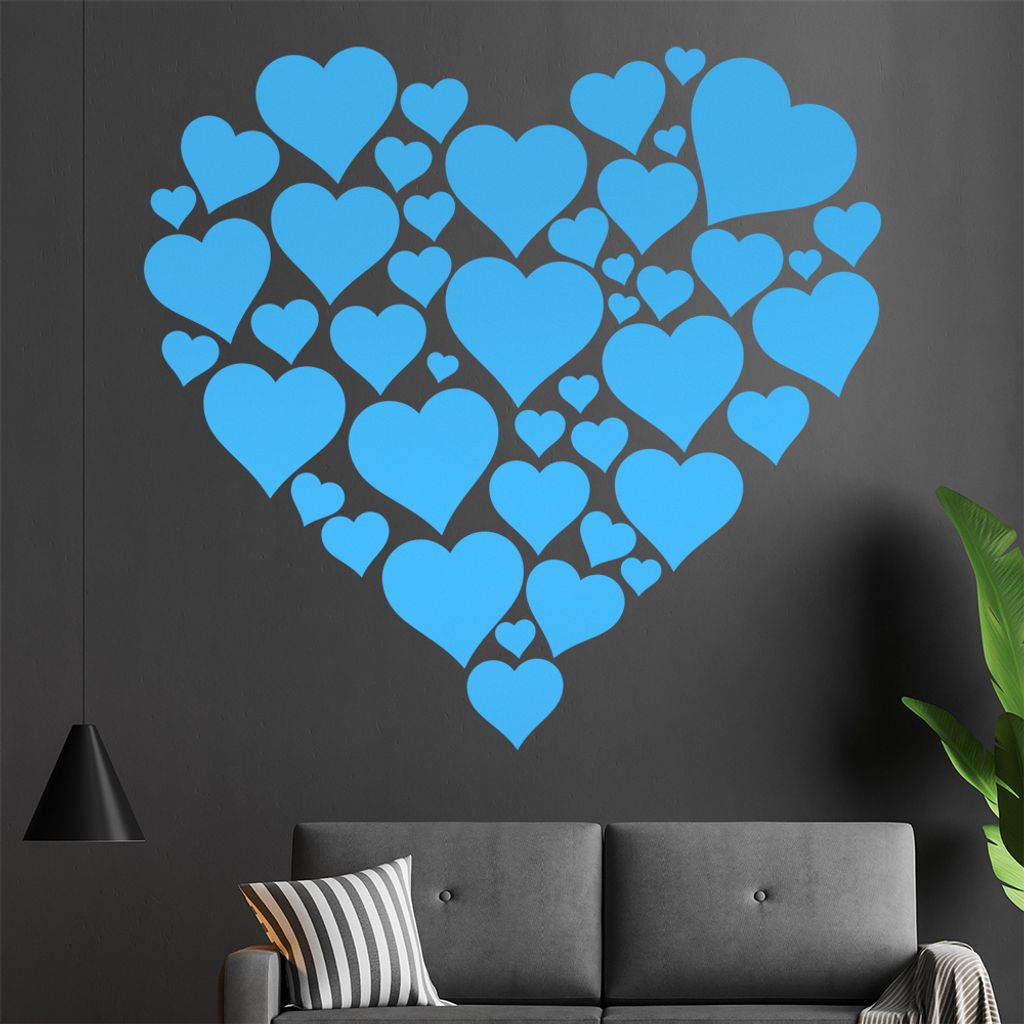 Herzen Wandtattoo in 6 Größen - Wandaufkleber Wall Sticker - Dekoration, Küche, Wohnzimmer, Schlafzimmer, Badezimmer