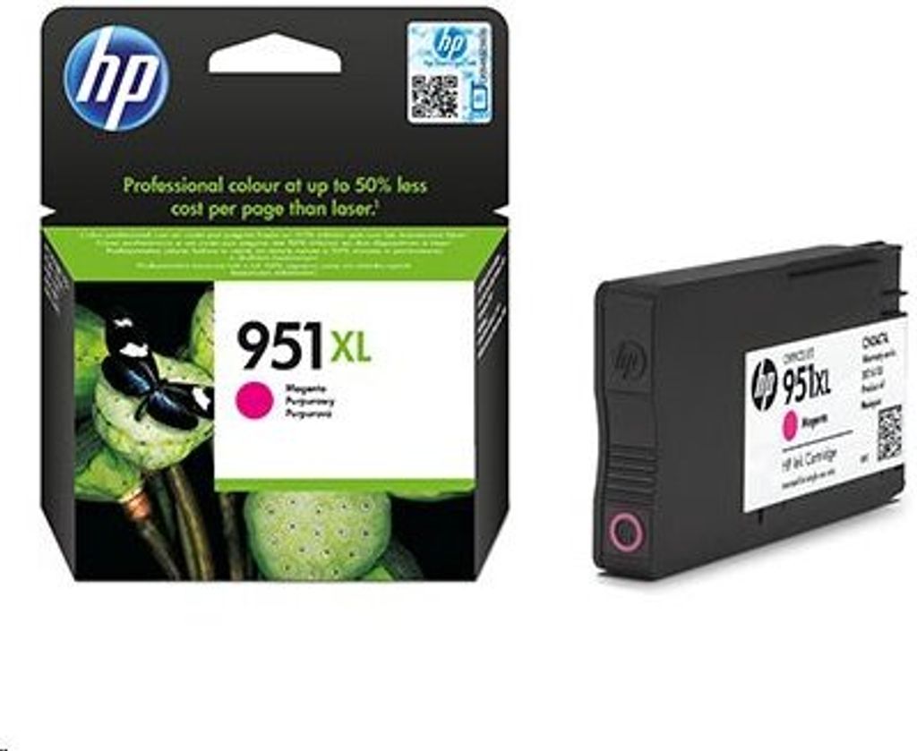 A product shot of an HP ink cartridge and its packaging.