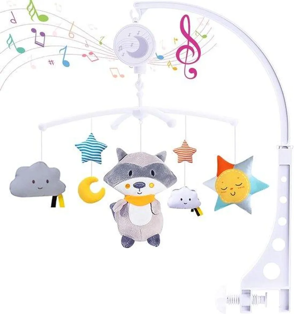 Lit Bébé Évolutif avec Carrousel Musical Intégré et Hauteur Réglable