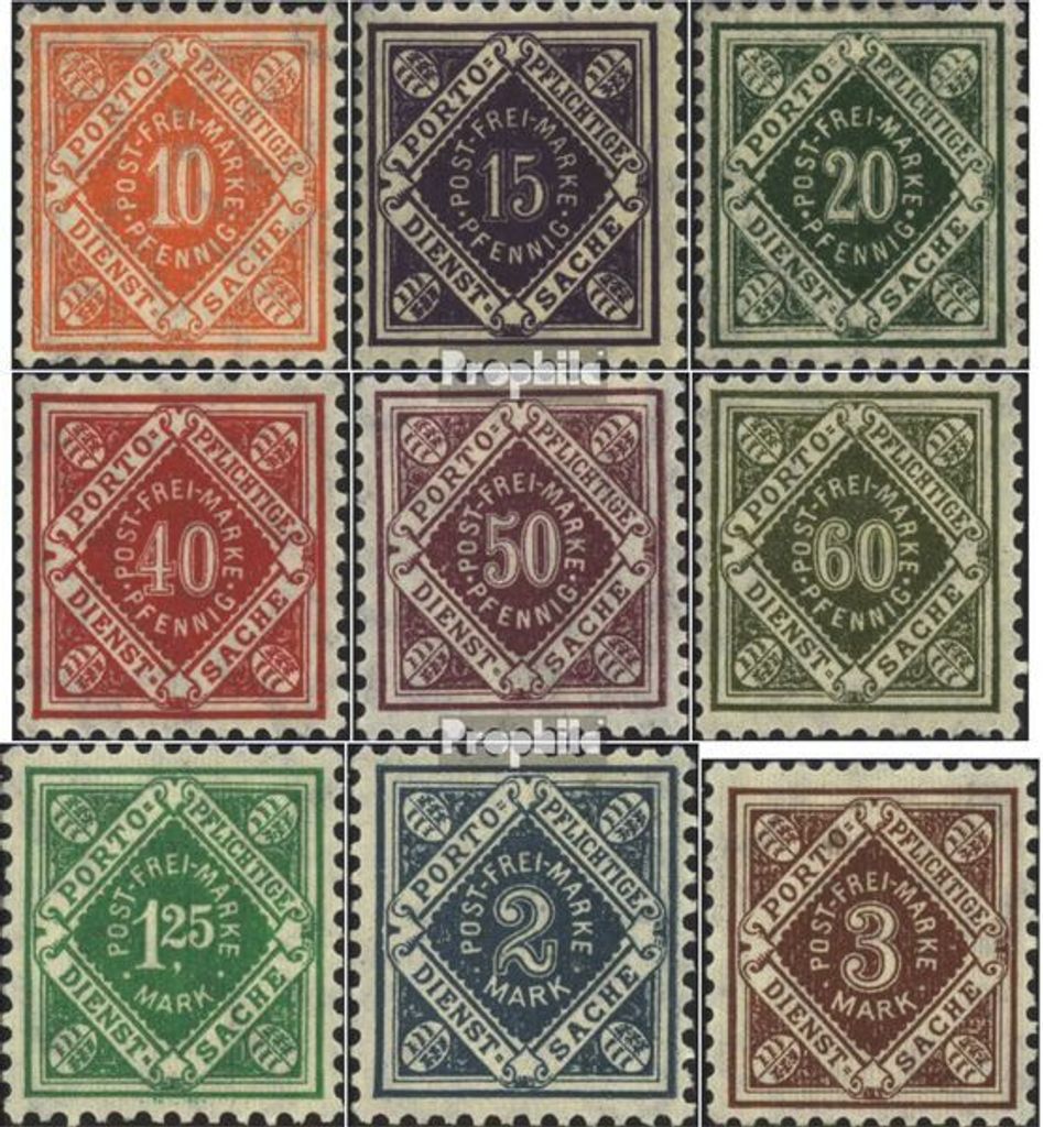 Briefmarken Württemberg 1921 Mi D150-D158 (kompl.Ausg.) postfrisch Ziffern in Raute