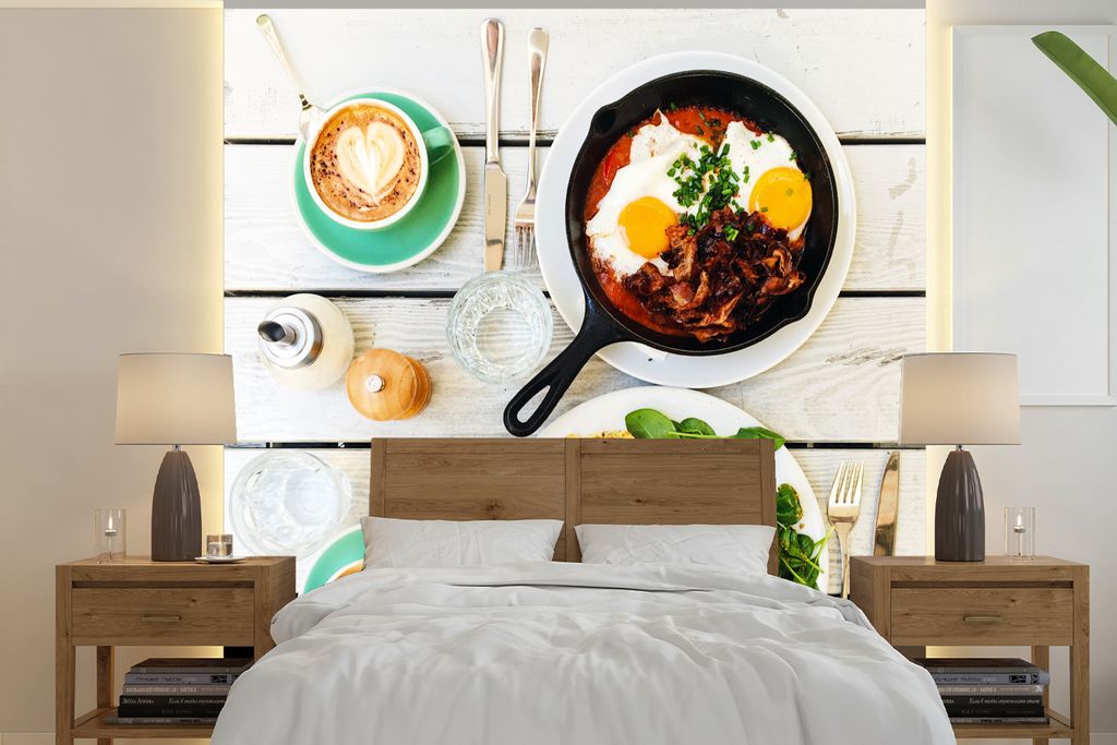 MuchoWow Fototapete für Wohnzimmer oder Schlafzimmer Wandtapete Vinyl Motivtapete Ein Foto vom Brunch - 260x260 cm - Papiertapeten