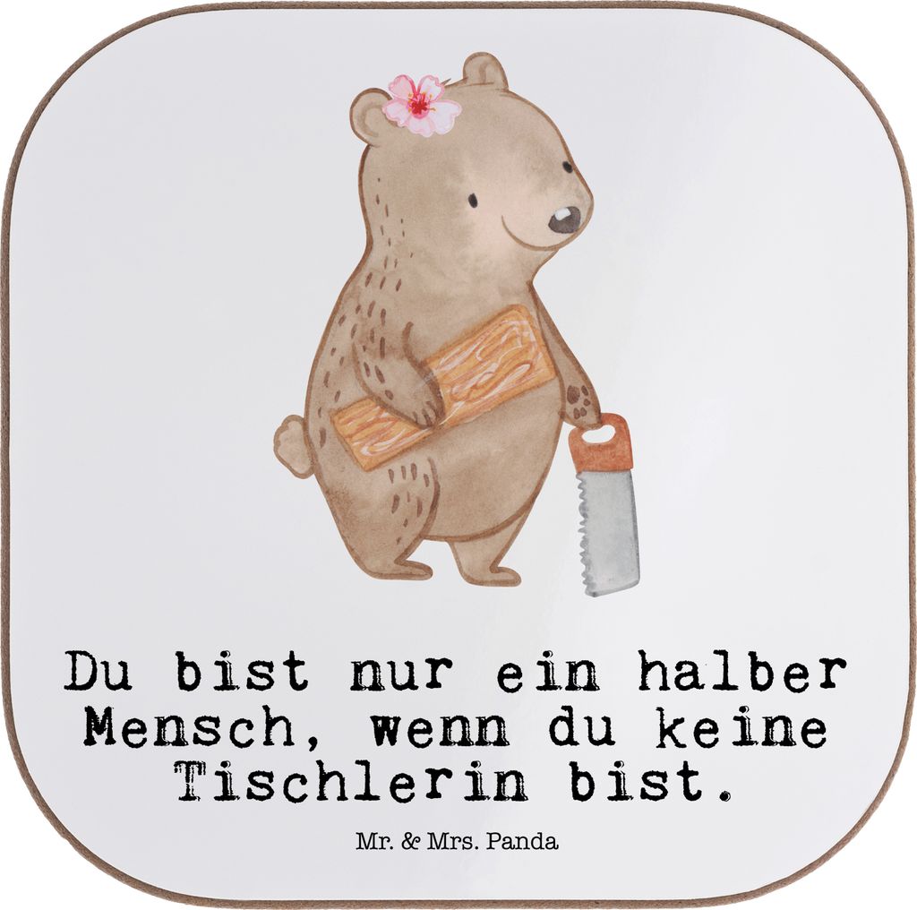 Mr. & Mrs. Panda Untersetzer Kaffee Tischlerin Herz - Weiß - Geschenk, Coaster, gläseruntersetzer, Holzuntersetzer, für Gläser