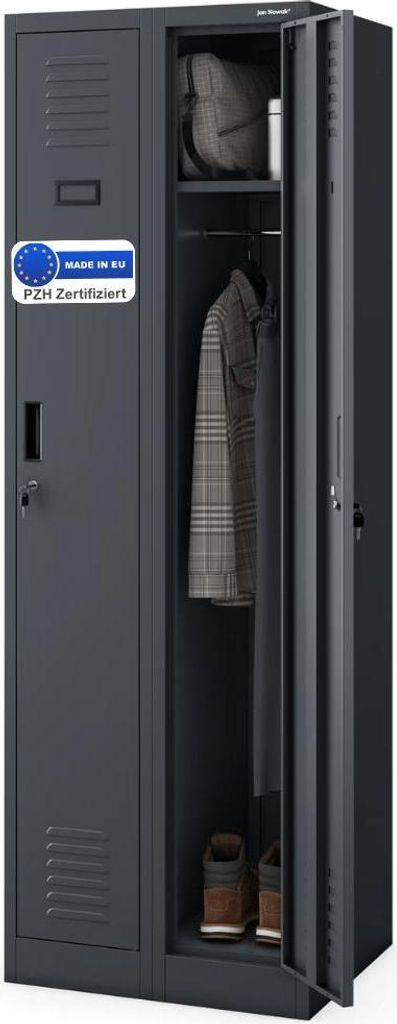 Umkleideschrank Spind WIEN - 2 Abteile, Etikettenhalter Lüftungsschlitze | Umkleidespind Metall Schließfachschrank Garderobenspind, 180x60x50cm A...
