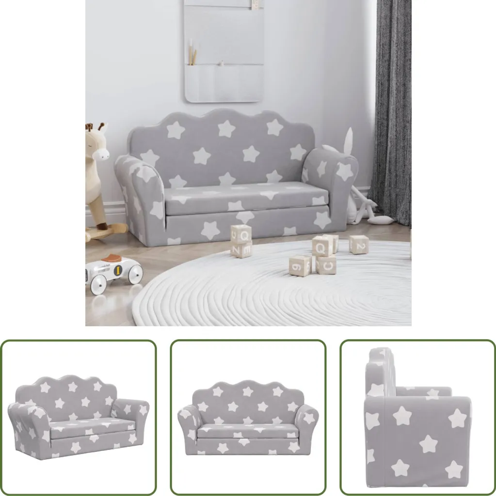 Occasione! Divano Letto Bambini 2 Posti Peluche Grigio - Spedizione Rapida