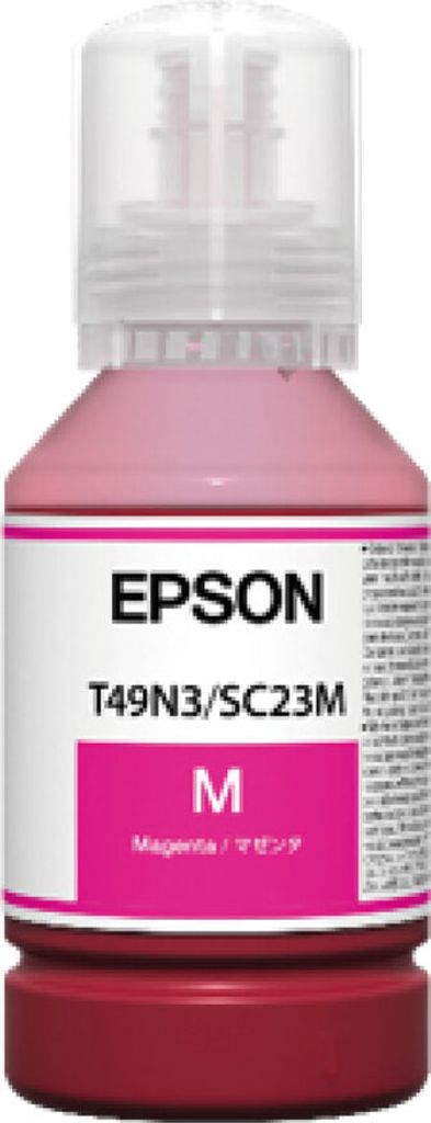 A bottle of magenta ink for an Epson printer.