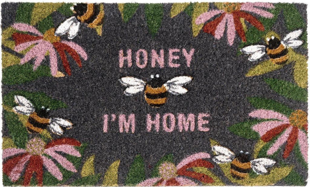 BELIANI Fußmatte Mehrfarbig/Bunt Kokosfaser 45 x 75 cm Rechteckig Bienenmotiv Blumen mit Anti-Rutsch-Rückseite Fußabtreter Türmatte Schmutzfang...