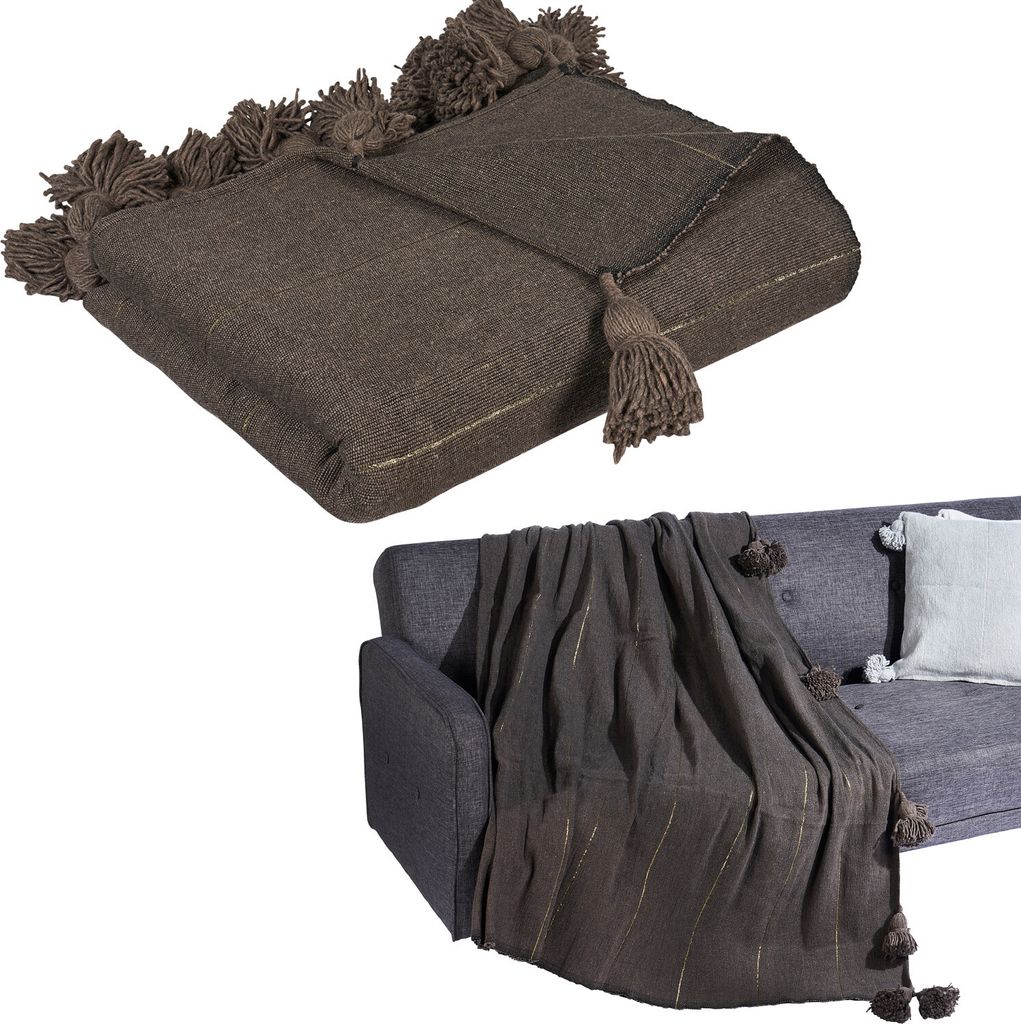 Marrakesch Handgemachte Marokkanische Tagesdecke Grau aus Wolle 280cm x 185cm für Bett und Sofa, Boho Style mit Fransen