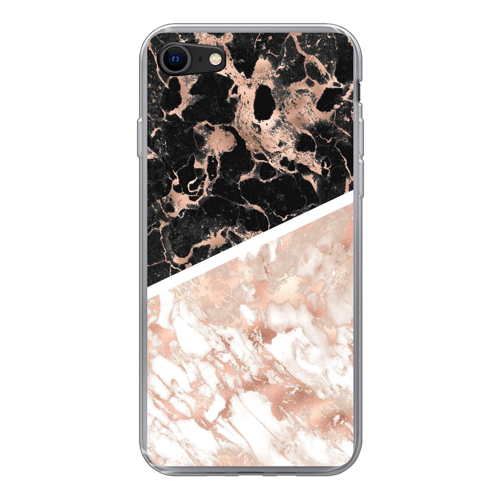 MuchoWow Handyhülle Schutzhülle Hülle für iPhone 8 Marmor - Rosa - Weiß - Schwarz Silikon Softcase Handy Hülle - Schutzhaube