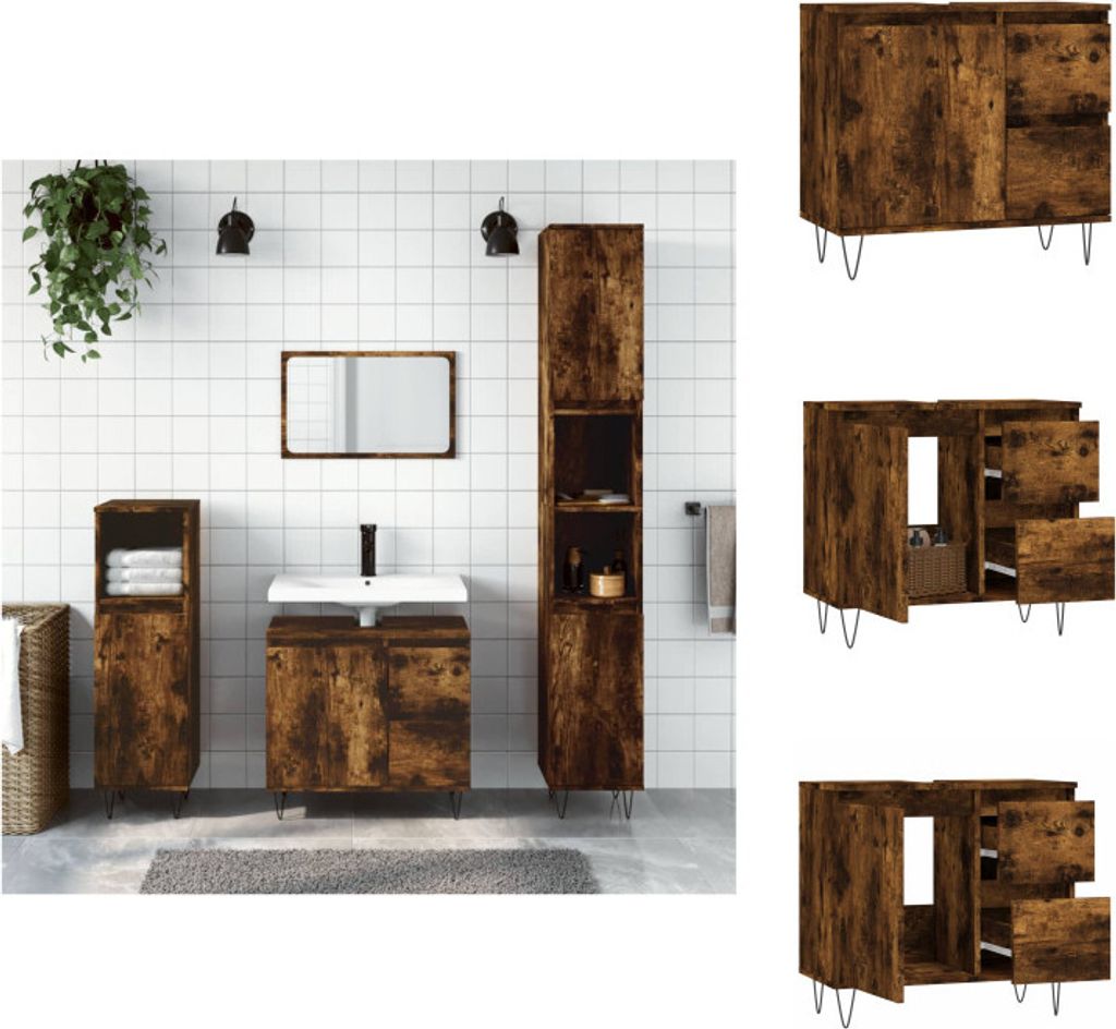 vidaXL Badschrank Räuchereiche 65x33x60 cm Holzwerkstoff - Badezimmerwaschtische