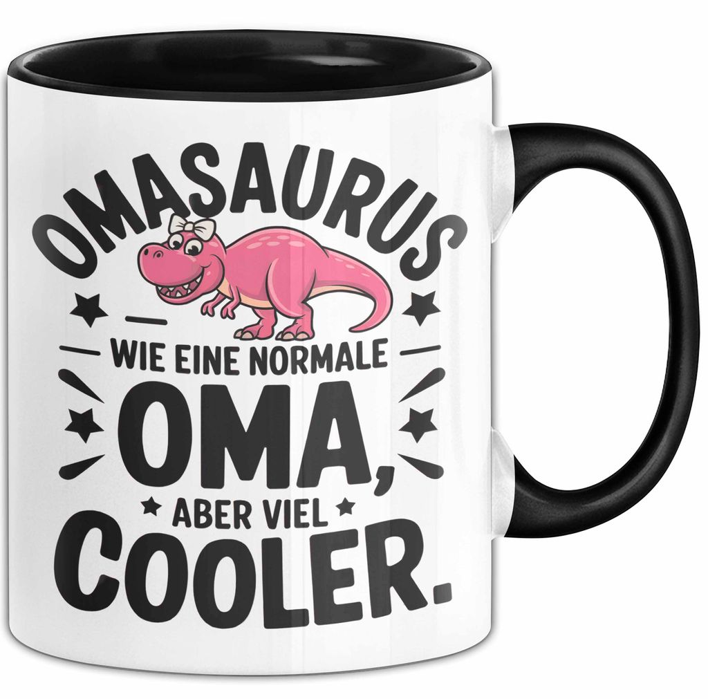 Oma Großmutter Tasse Becher Geschenk Lustige Geschenkidee Spruch Omasaurus Dinosaur (Schwarz)
