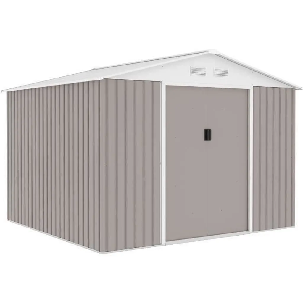 Abri de jardin en métal 7,06 m² taupe avec kit d'ancrage sol inclus