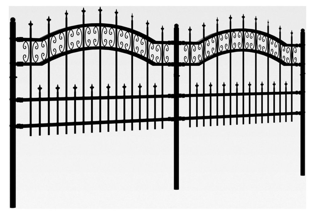 Doppelflügel Gartenzaun aus Metall mit Speerspitzen, Gartentor 240 x 115 cm (B x H), Pfostenhöhe: 106 cm, Schwarz