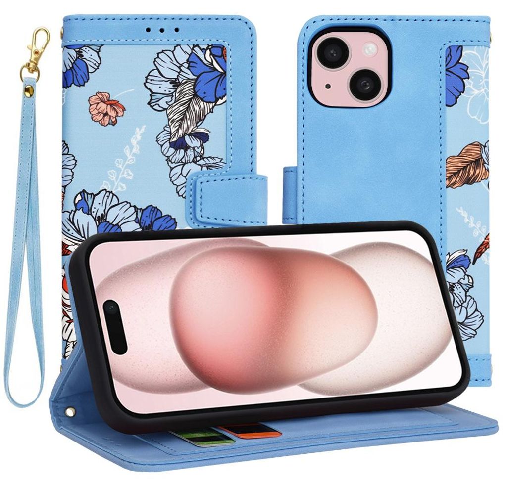 Techsuit FlipCraft Book Wallet Klapphülle mit Kabel für Apple iPhone 15 - Vibrant Blue