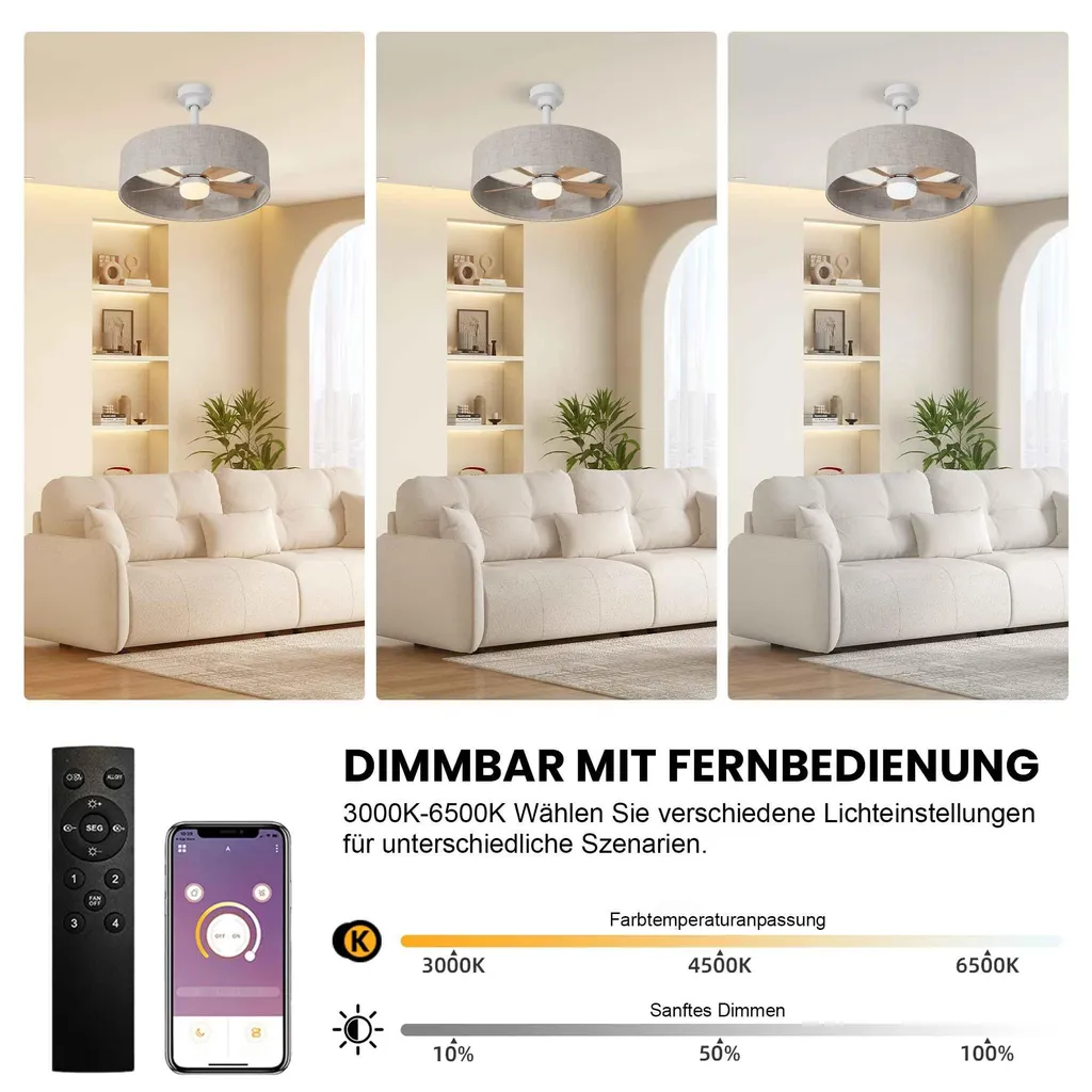 Ventilateur de plafond silencieux AIORBER gris avec télécommande E27