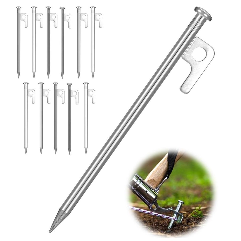 Heringe, 12 Stück Erdanker Bodenanker, Zeltheringe 30cm, Heringe Erdnägel Stabil Metall Heringe Camping für Outdoor Befestigung Zelt, Trampolinen