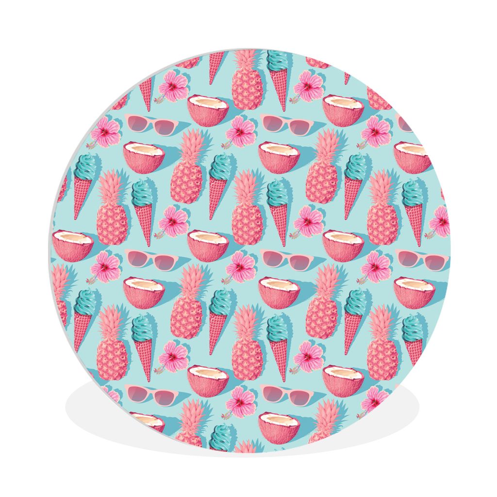 MuchoWow Rundes Wandbild - Runde Bilder Sommer - Eiscreme - Obst - Rosa Ø 90 cm Kreis Wanddekoration Kunststoff - Wandkreis - Wandschmuck - Wand...