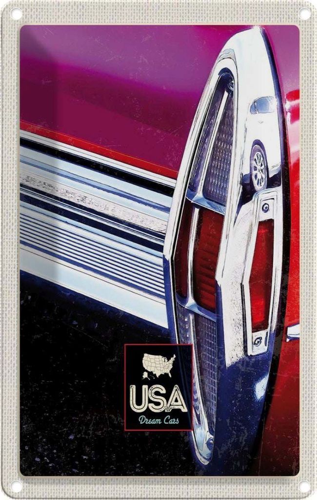 vianmo Blechschild 30x20 cm Amerika Oldtimer USA Urlaub Dream Cars rot Bildmotiv Reisemotiv Abenteuer Reisen