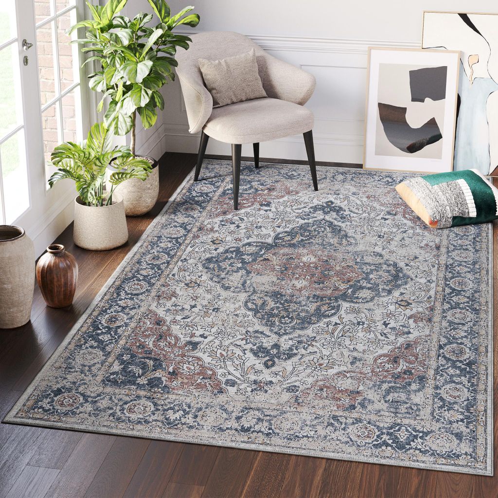 Tapiso Teppich RITZ Vintage Blau Creme Wohnzimmer Produktbild 