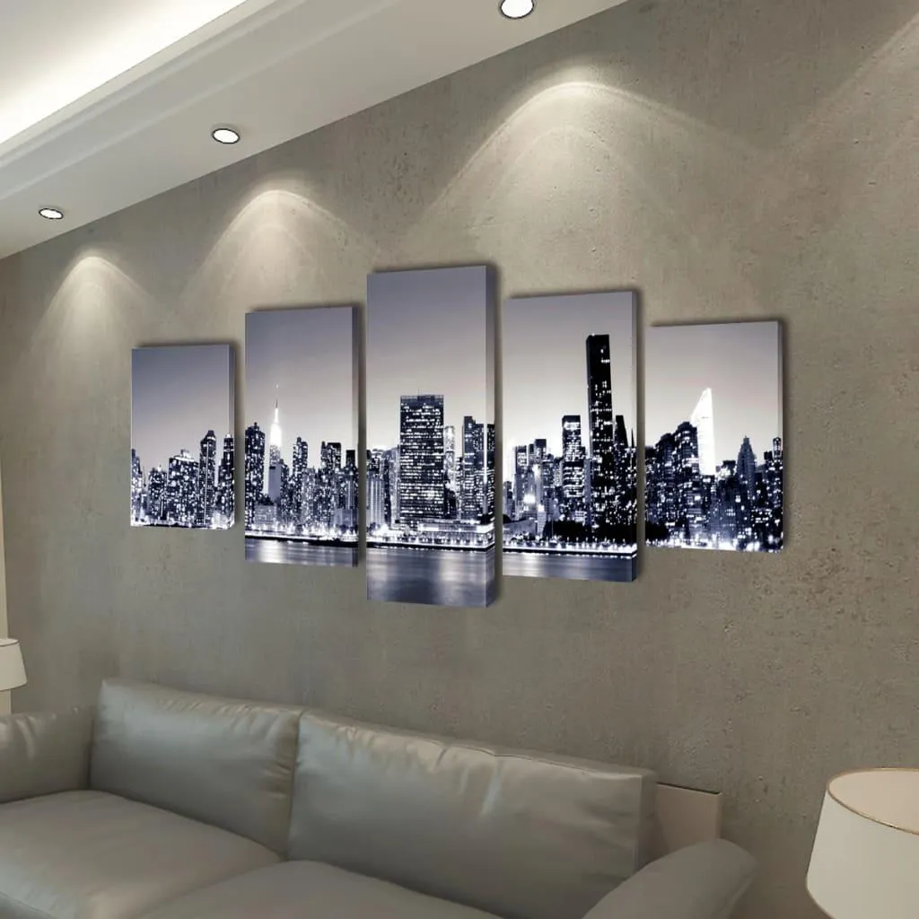 Quadro New York Bianco e Nero vidaXL | Set 5 Pannelli 200x100 cm