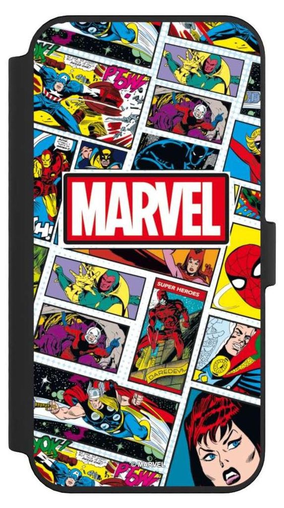NIVOCASE Klapphülle für Apple iPhone 14 Pro Max Handyhülle aus Kunst Leder NIVOflip schwarz Comic Muster Marvel