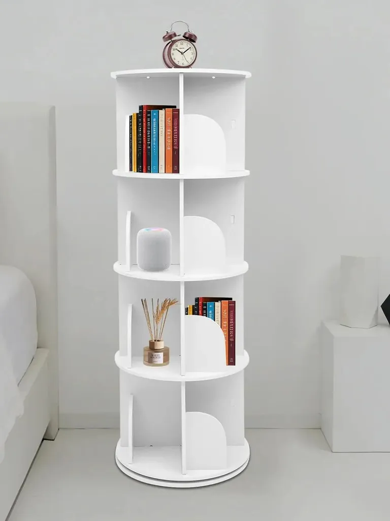 Étagère de rangement rotative 360° en bois blanc avec 4 compartiments