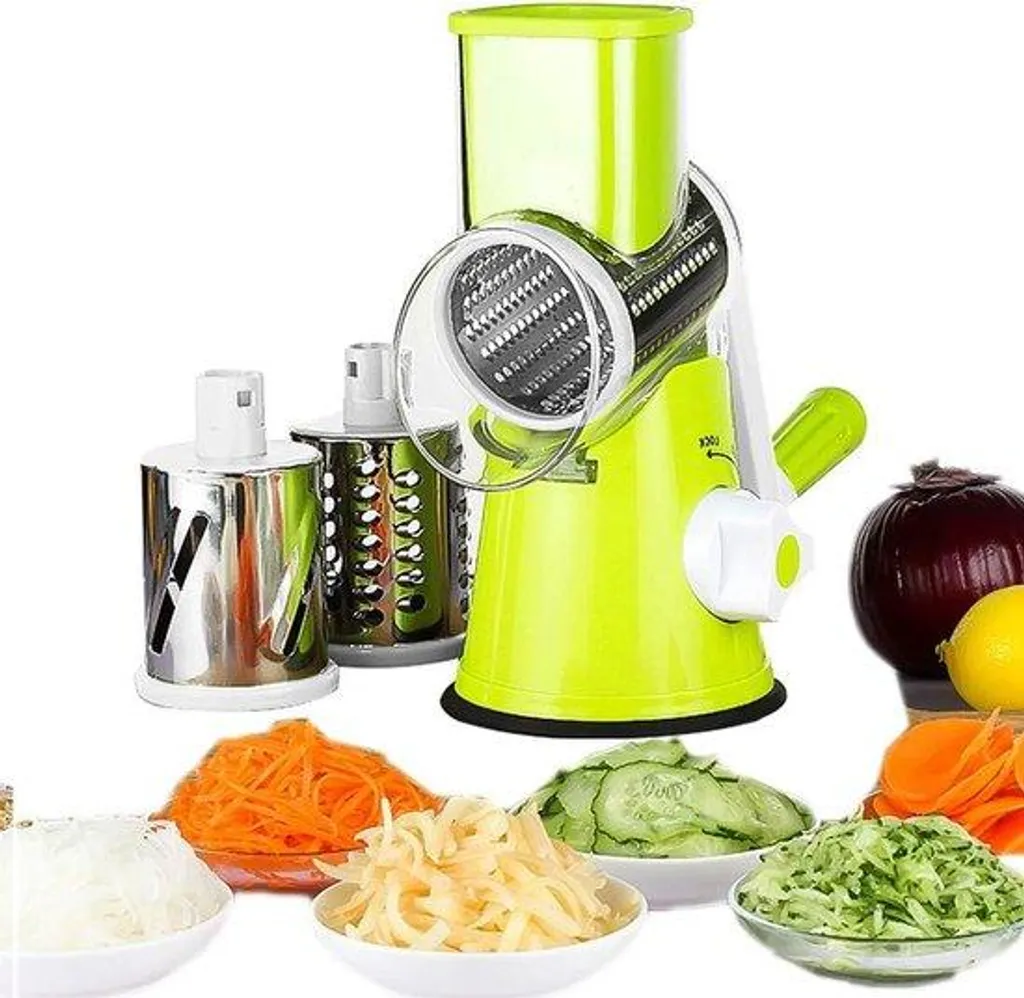 Râpe à légumes rotative manuelle avec 3 tambours en acier inoxydable