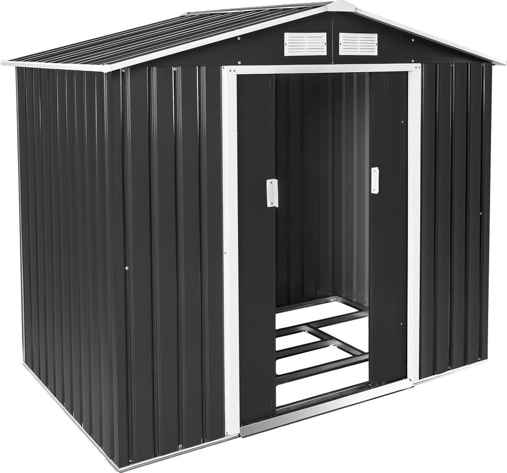 Abri de jardin métal 2,7 m² toiture 2 pans - gris/blanc Image du produit 