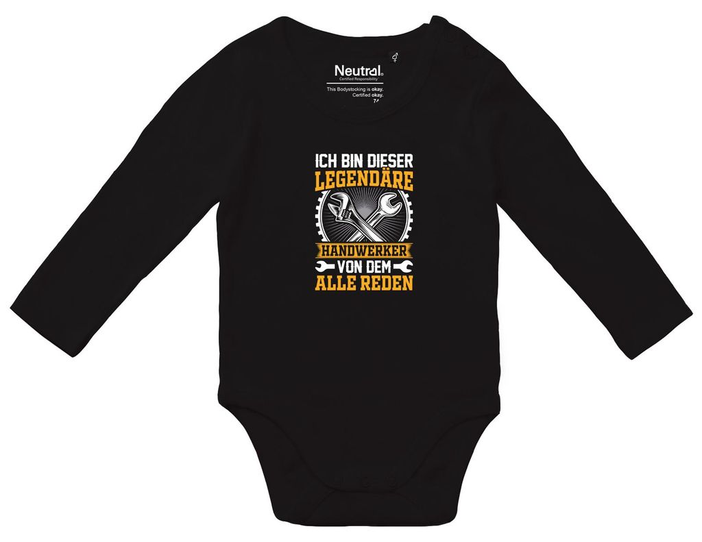 Huuraa Baby Body Ich bin dieser legendäre Handwerker von dem alle reden 74 Black Baumwolle Fairtrade Langarmbody Geschenkidee