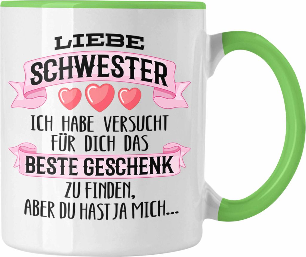 Trendation - Beste Schwester Geschenk Tasse Kaffeetasse Geburtstag Weihnachten Geschenkideen Schwestern Bruder Lustig (Grün)