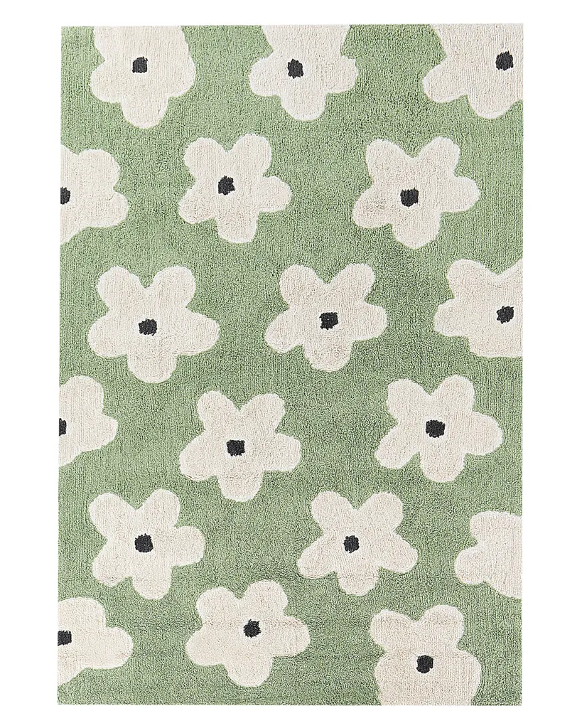 Tapis à fleurs en coton Mokhva Lumarko vert pour enfant 140 x 200 cm