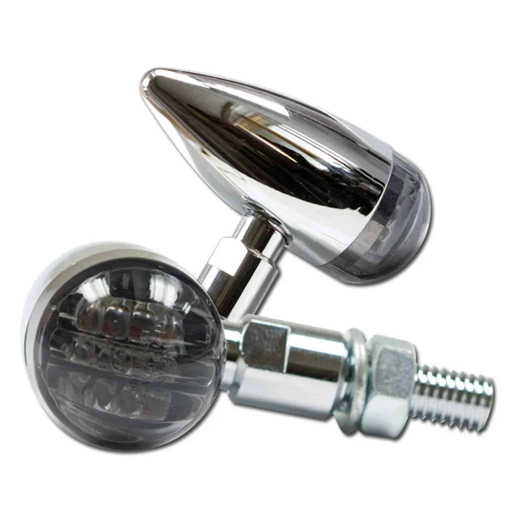 Clignotant LED Mini Bullet alu teinté chrome pour moto custom et bobber