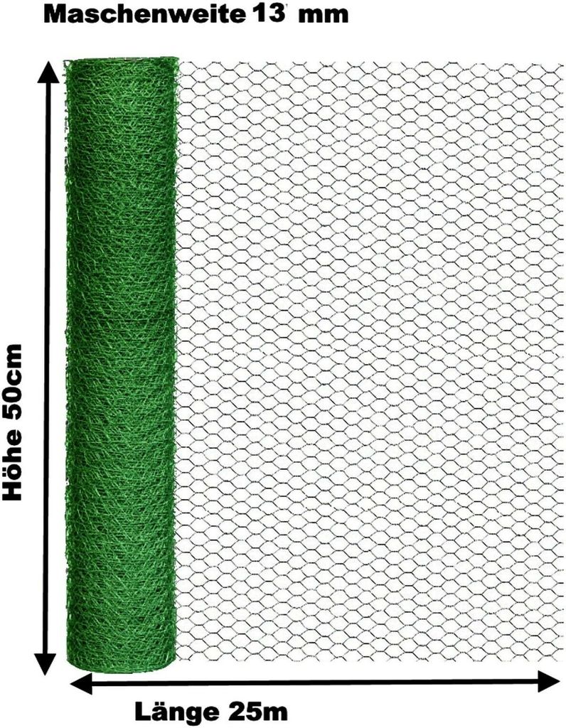 Hasendraht grün 50cm x 25m Sechseckdraht Draht Vogelschutz Kaninchendraht 13mm