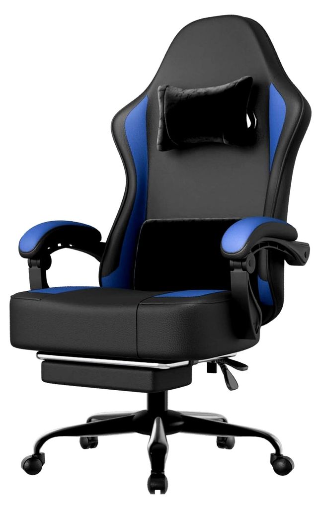Gaming-Stuhl mit Taschenfederkernpolsterung und Fußstütze, ergonomischer Computerstuhl für Erwachsene, atmungsaktiver Gaming-Stuhl aus Kunstlede...