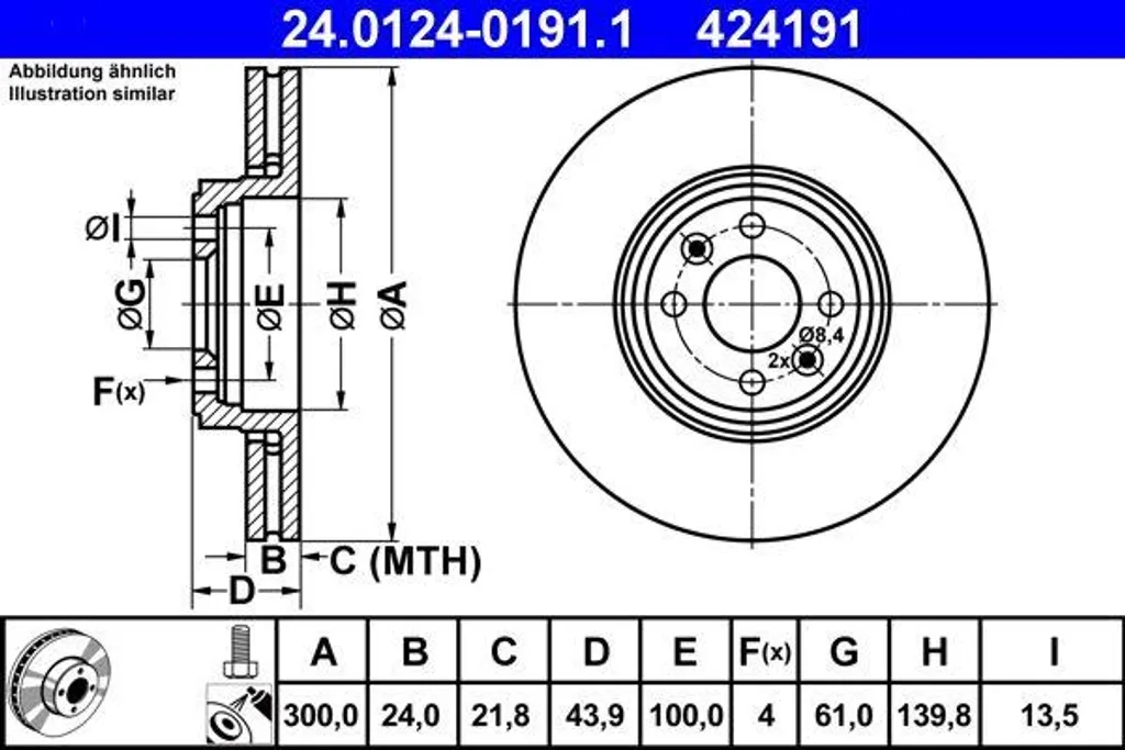 Disque de frein haute performance ATE 24.0124-0191.1 finition Premium