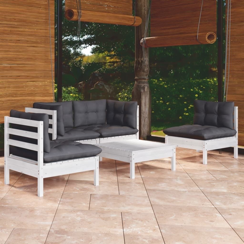 "Rabatt" 5-tlg. Garten-Lounge-Set - Wetterfestes Sitzgruppe - für 4 Personen - mit Kissen Kiefer Massivholz - Lounge-Dining set CC3421