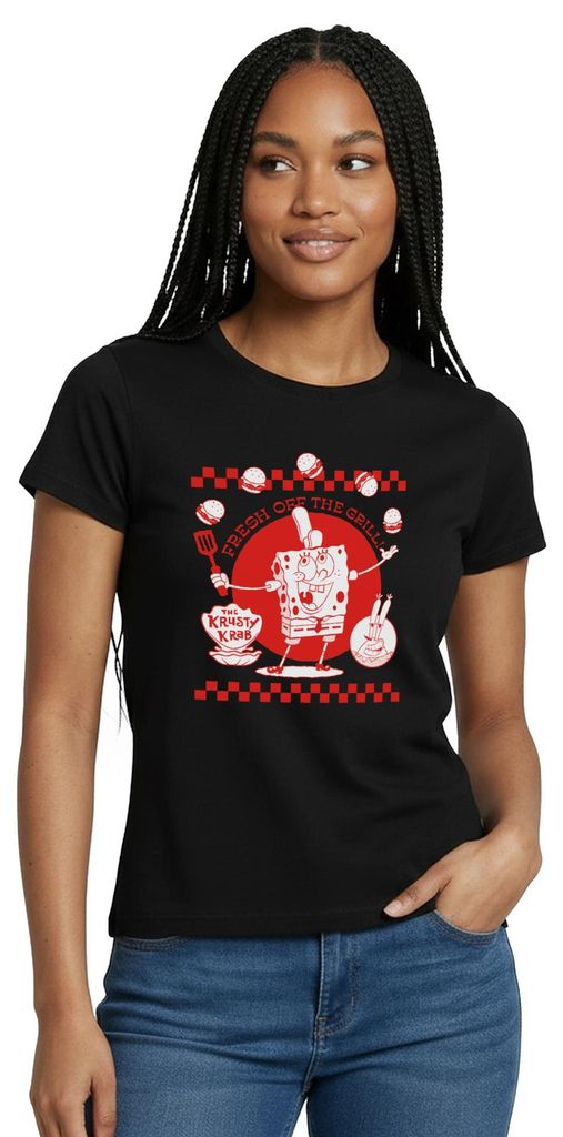Spreadshirt Spongebob Schwammkopf Fresh Off The Grill Frauen T-Shirt, XXL, Schwarz
