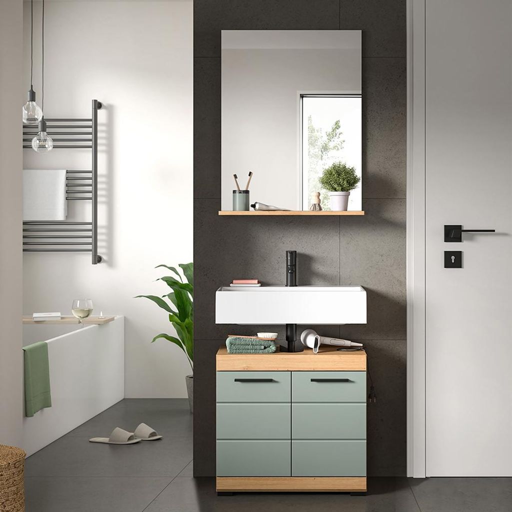 Badezimmer-Set 2-teilig in Artisan Eiche mit Salbei, mit Spiegel - SIROCO-158