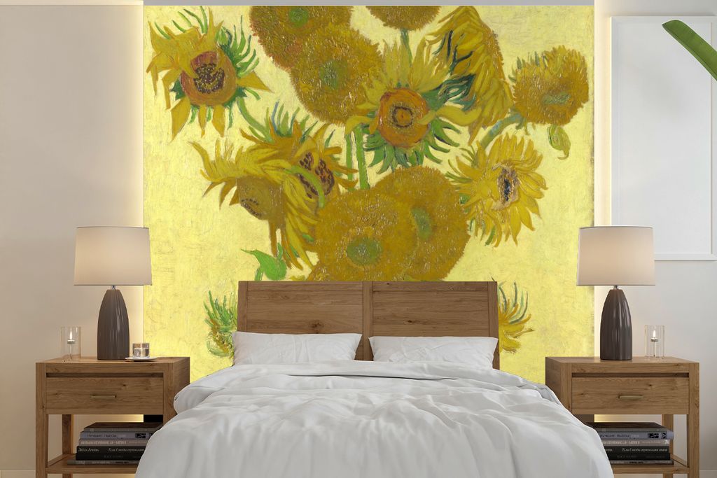 MuchoWow Fototapete für Wohnzimmer oder Schlafzimmer Wandtapete Vinyl Motivtapete Sonnenblumen - Vincent van Gogh - 300x300 cm - Wanddekoration