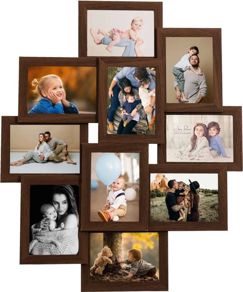 vidaXL Collage Bilderrahmen für 10x(13x18 cm) Fotos Dunkelbraun MDF